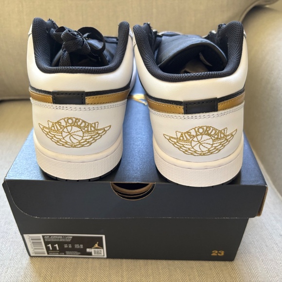 New in box Air Jordan 1 Low white with metallic gold & black